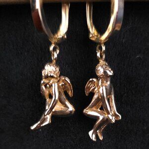 14K Solid Gold Angel Earrings